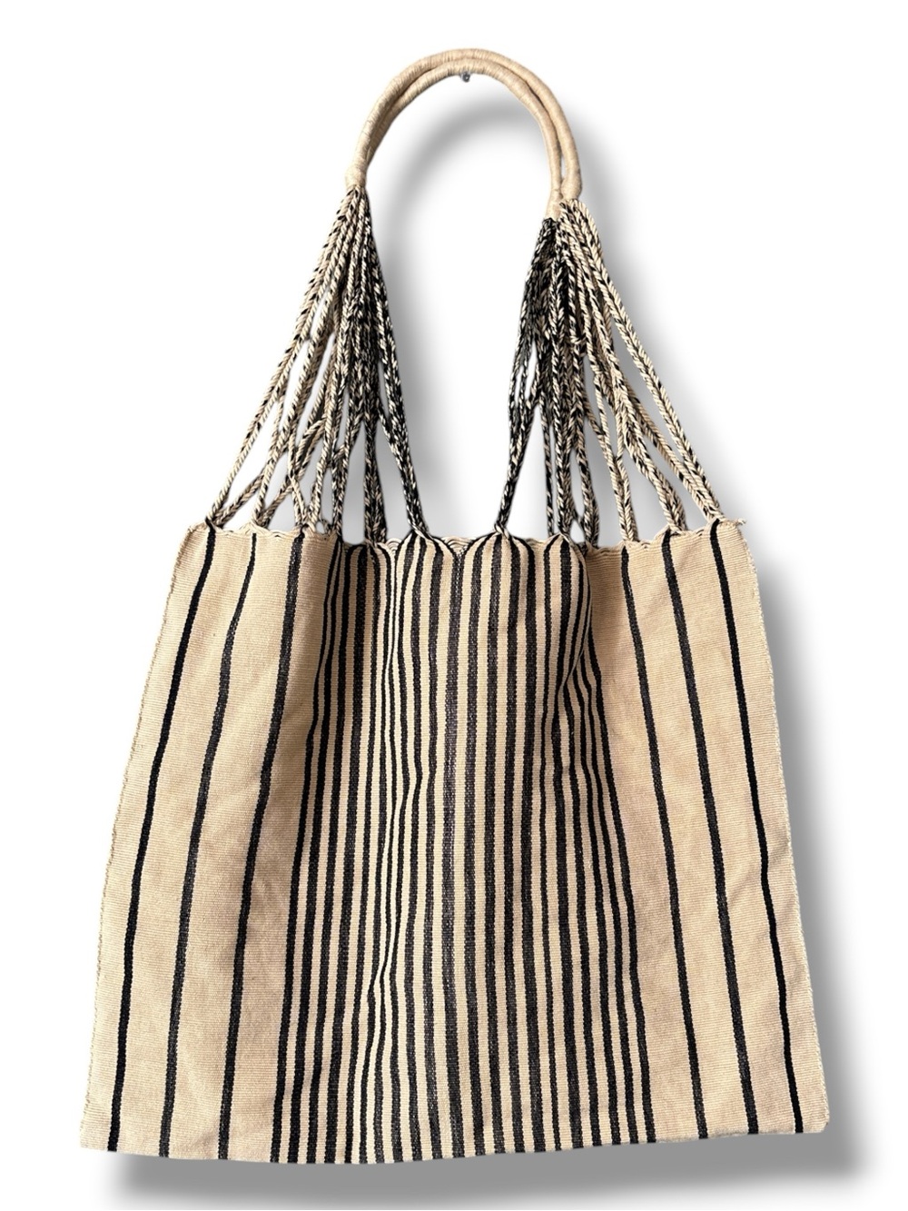 Unbranded Beige & Black Jitana Chiapas Striped Hammock Farmers Market Tote Bag